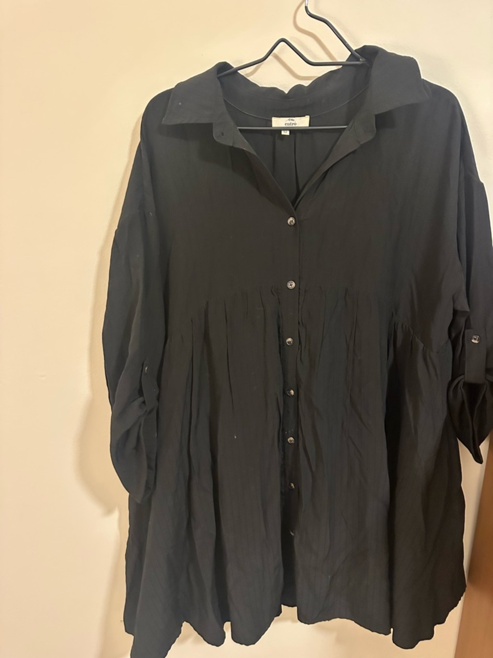 Boutique Black Button-Front Babydoll Shirt Dress